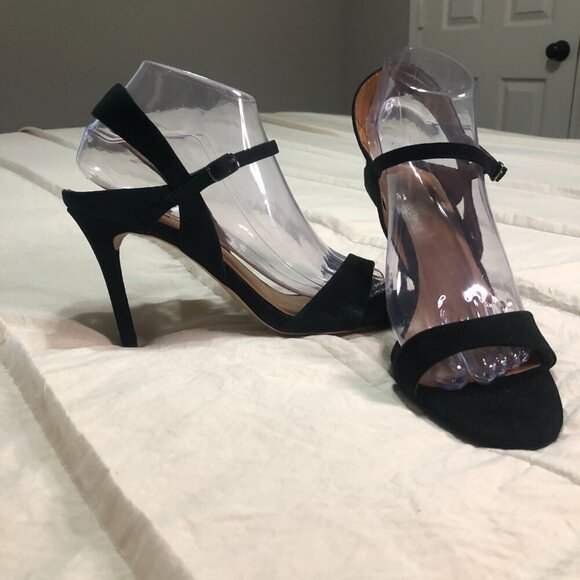 Halston Ainsley black suede open-toe heels size 8M - worn once - Picture 1 of 7